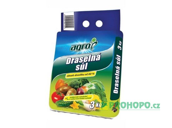 AGRO Draselná sůl 60% 3kg - pro podporu vyzrávání a vybarvení plodů a květů