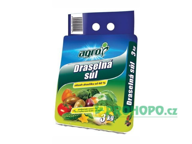 AGRO Draselná sůl 60% 3kg - pro podporu vyzrávání a vybarvení plodů a květů