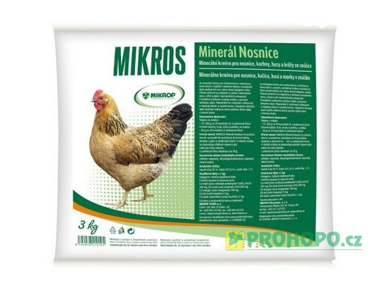 Mikros DN 3kg, doplňkové minerální krmivo pro nosnice, kachny, husy a krůty ve snášce