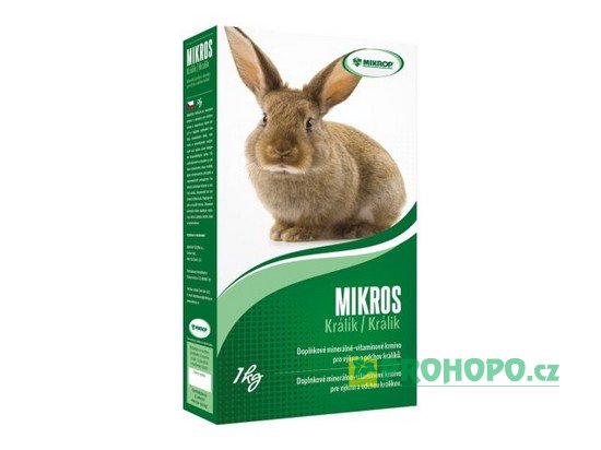Mikros Králík - K 1kg, doplňkové minerální krmivo s vitamíny pro výkrm a odchov králíků