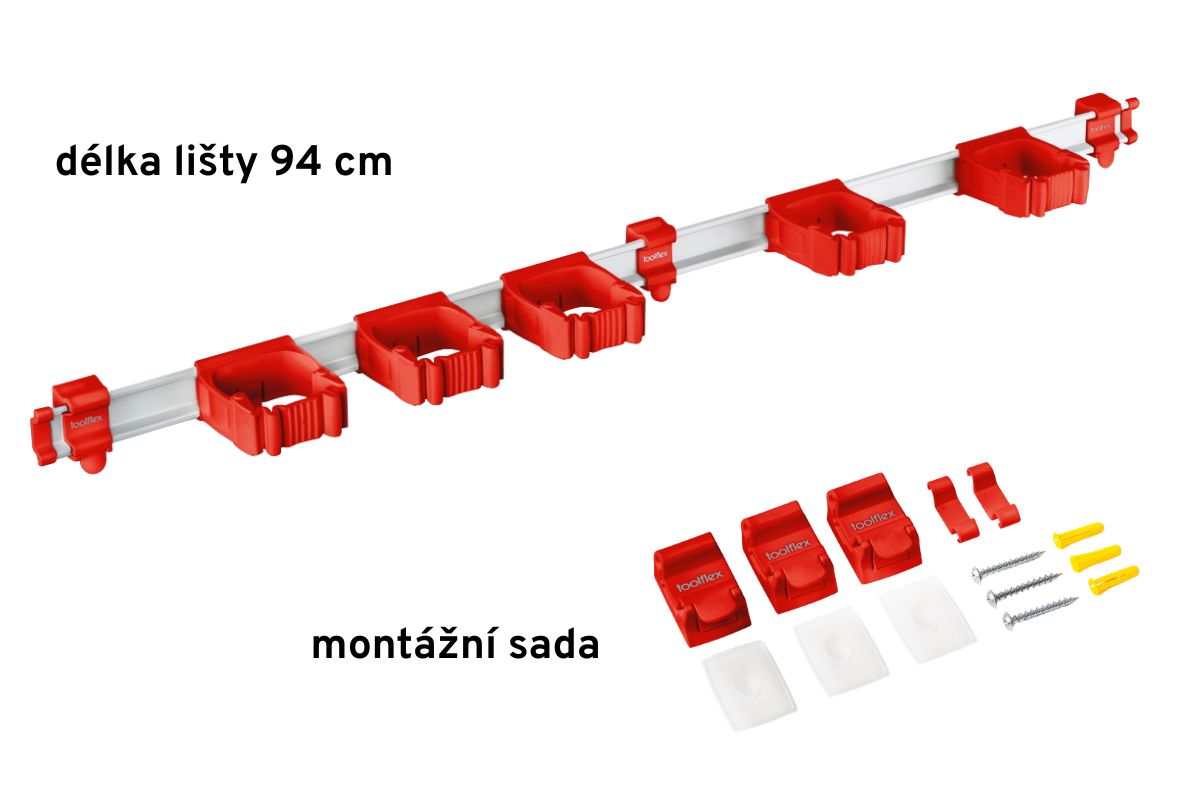 Červená sada Toolflex One 94 cm a 5 držáků